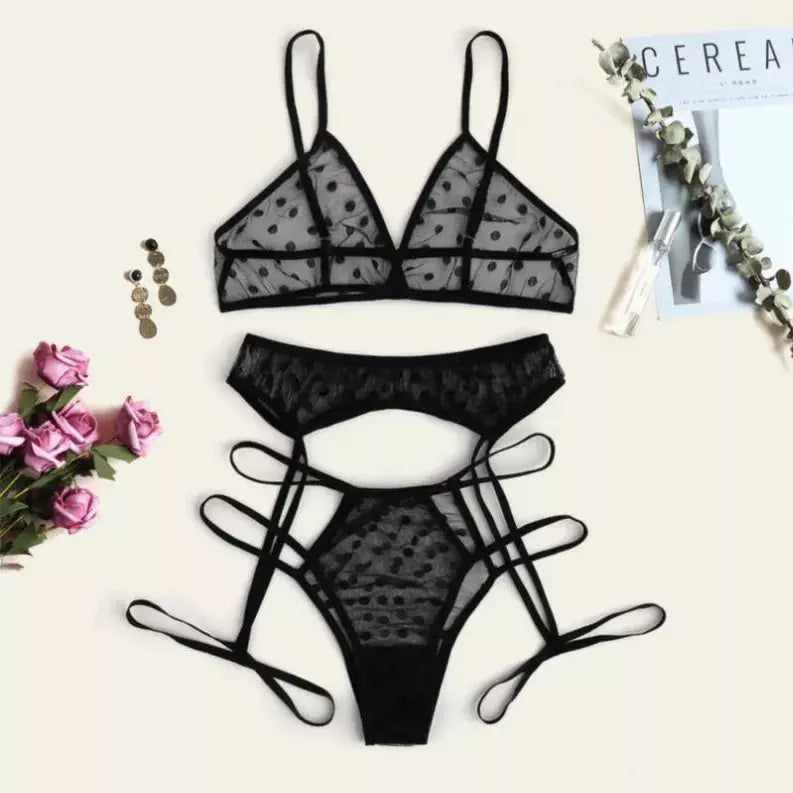 La Belle Fantastique Polka Dot Lace Lingerie (3 Piece Set) La Belle Fantastique
