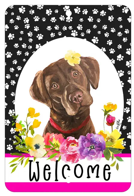 Labrador Chocolate - HHS Paw Prints Welcome Indoor/Outdoor Aluminum Sign Best of Breed