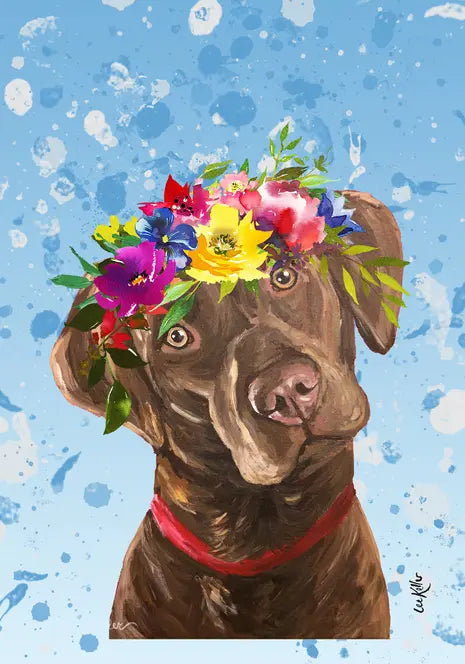Labrador Chocolate - Hippie Hound Studios Summer Crown  House and Garden Flags Best of Breed