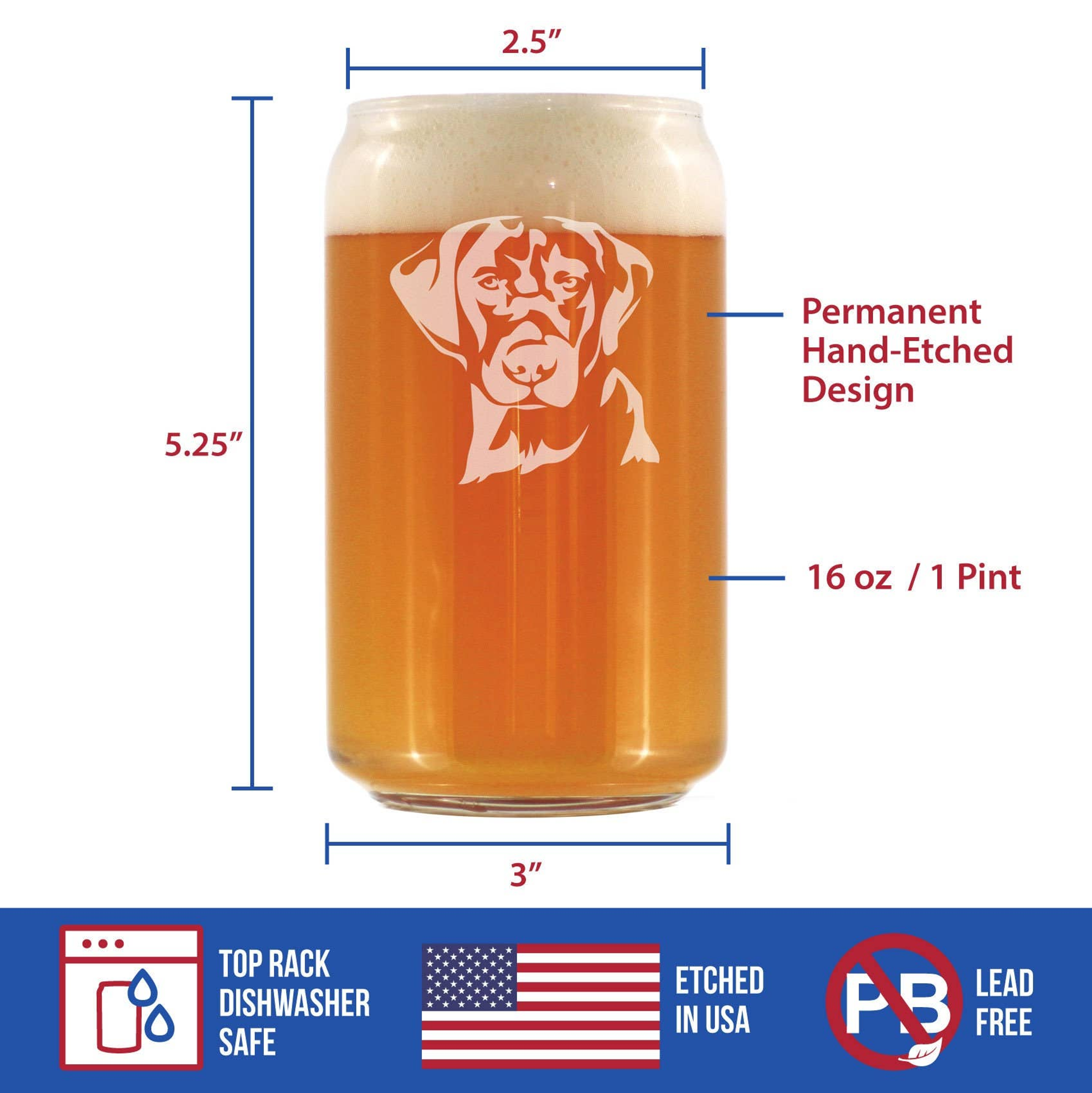 Labrador Face Beer Can Pint Glass - Black Lab Dog Gifts Bevvee