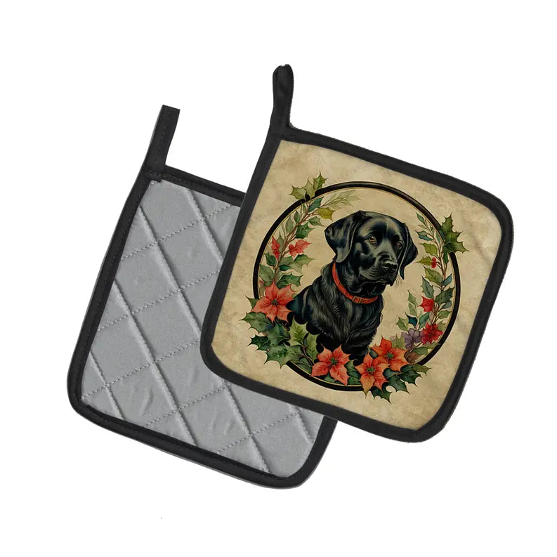 Labrador Retriever Christmas Flowers Pair of Pot Holders Caroline's Treasures