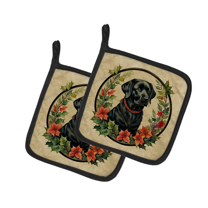Labrador Retriever Christmas Flowers Pair of Pot Holders Caroline's Treasures