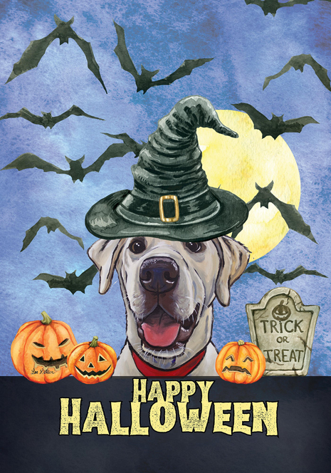 Labrador Yellow/White - Hippie Hound Studio Best of Breed Halloween House and Garden Flag Best of Breed