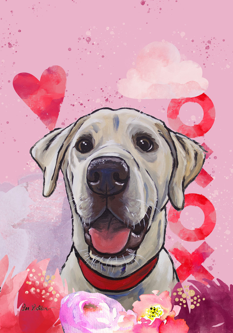 Labrador Yellow/White - Hippie Hound Studios Valentines  House and Garden Flags Best of Breed