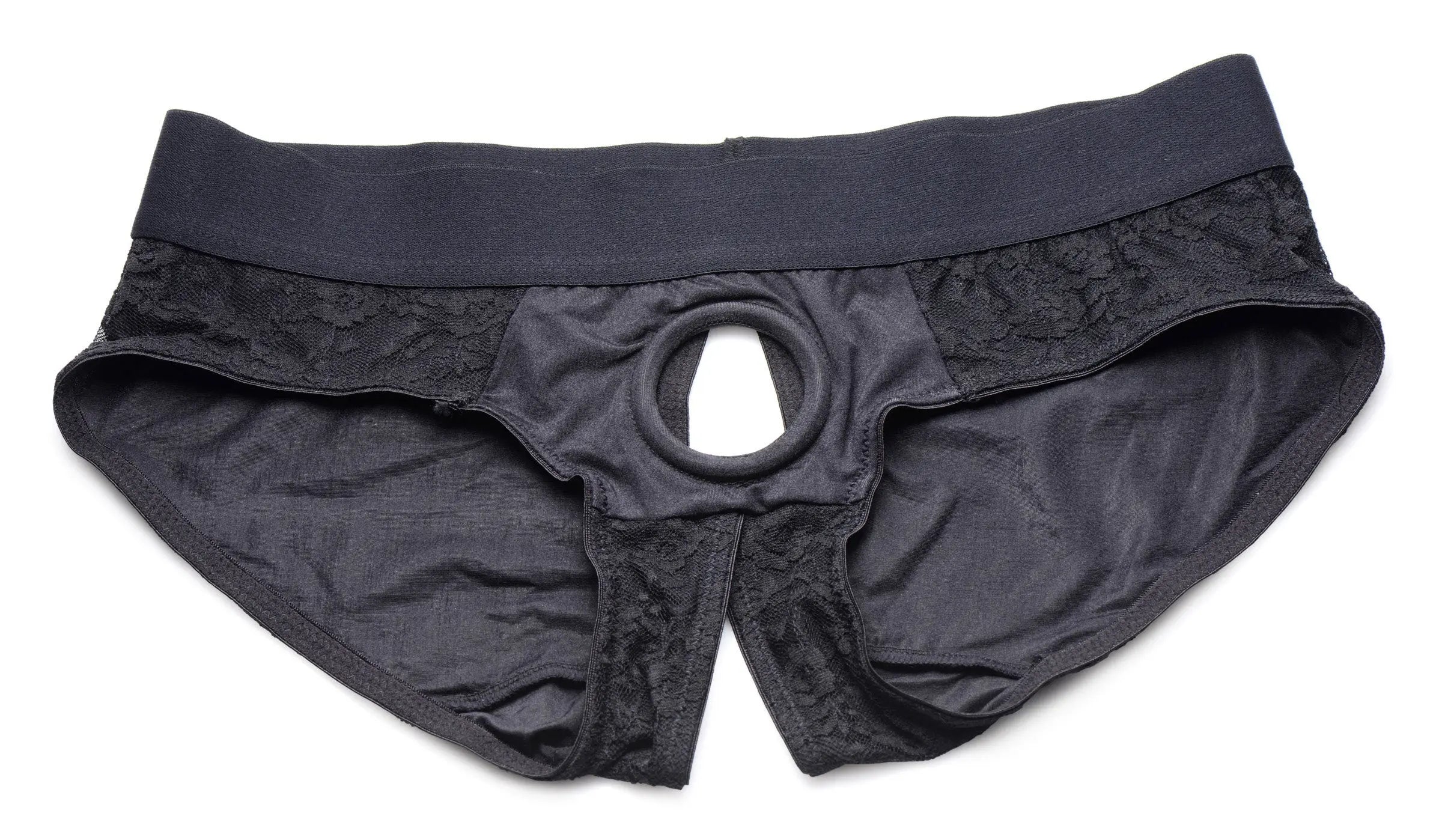 Lace Envy Black Crotchless Panty Harness XR Brands Strap U