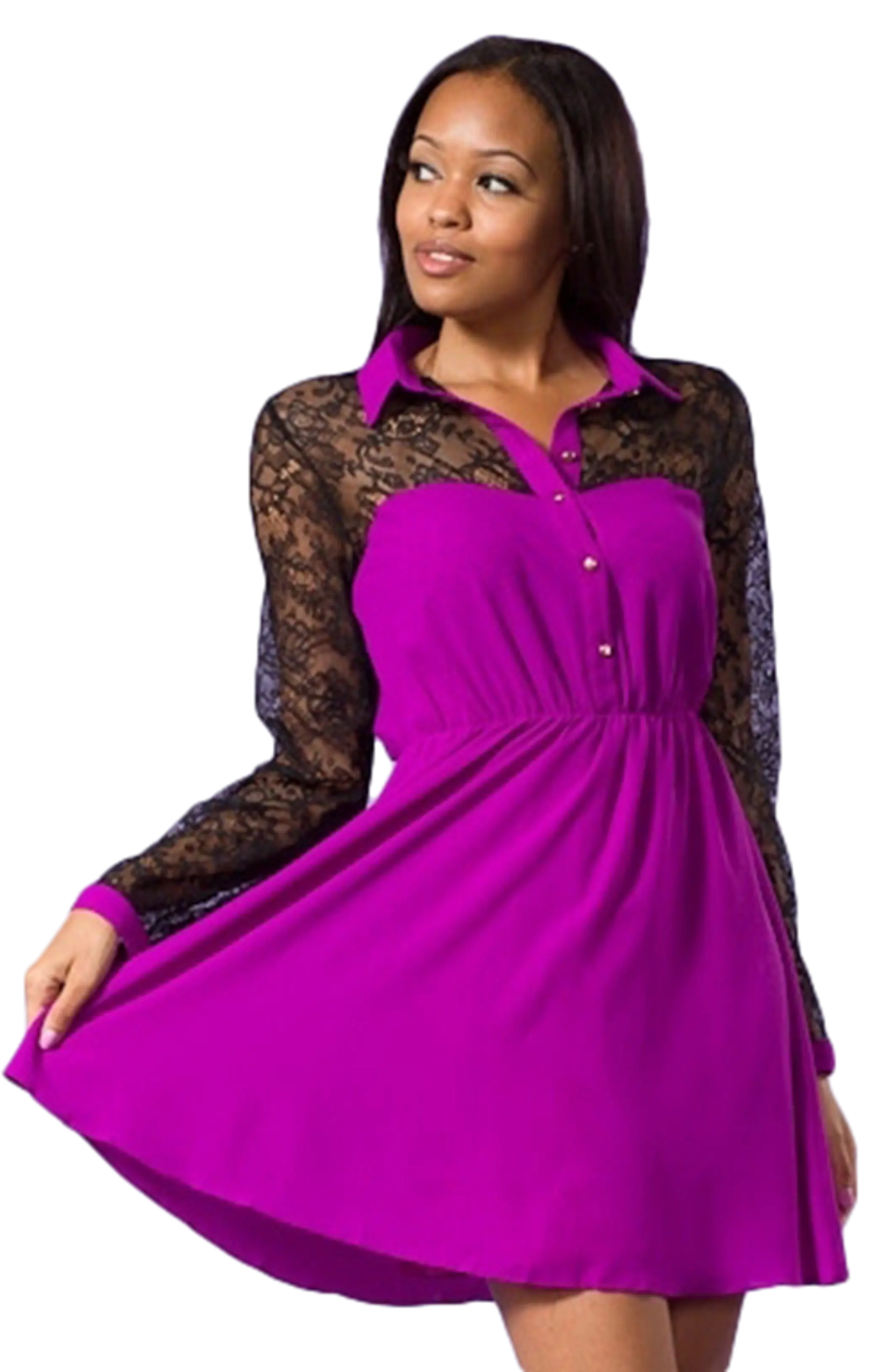 Lace Long Sleeves Vibrant Lightweight Dress SurelyMine