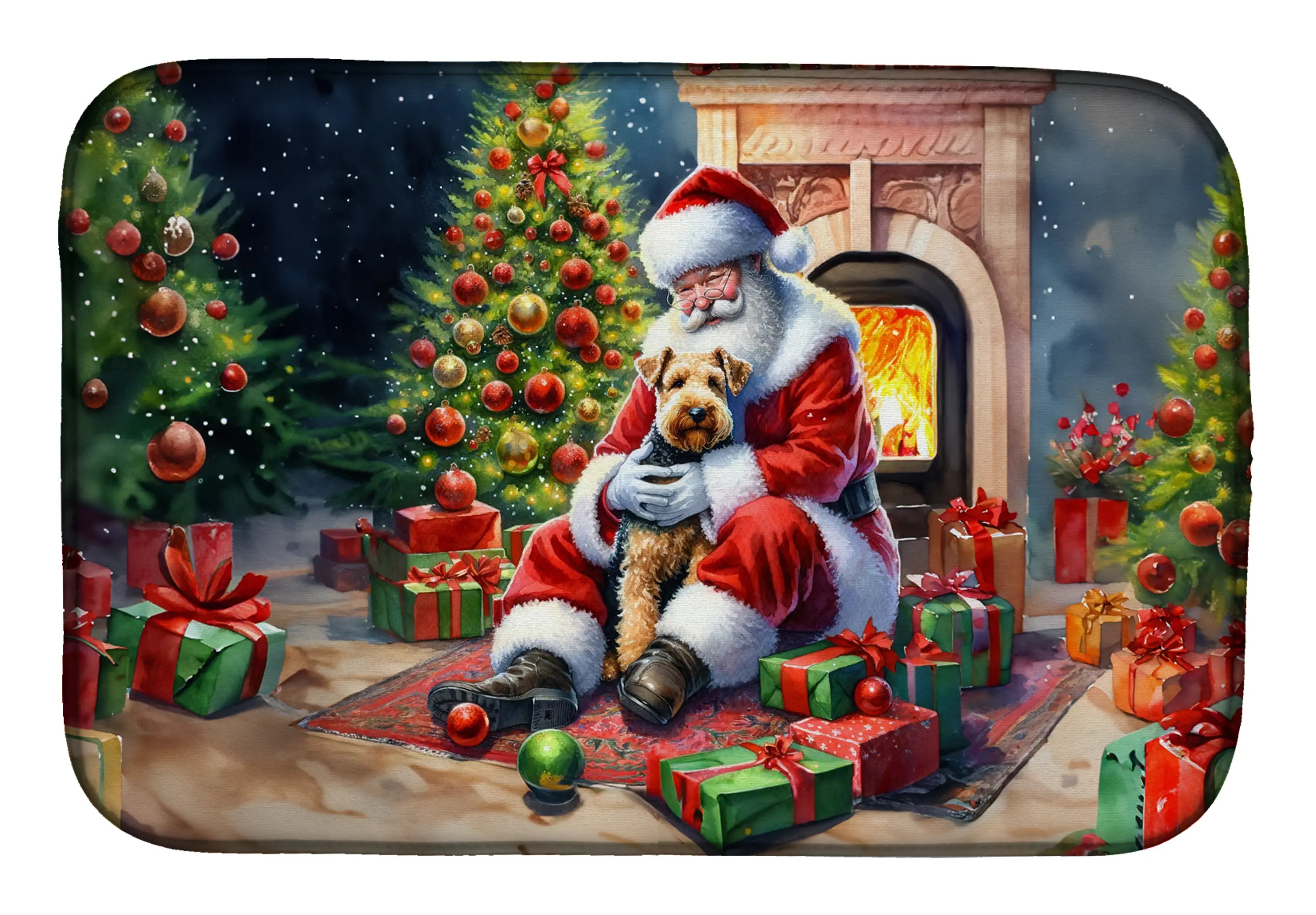 Lakeland Terrier and Santa Claus Dish Drying Mat Caroline's Treasures