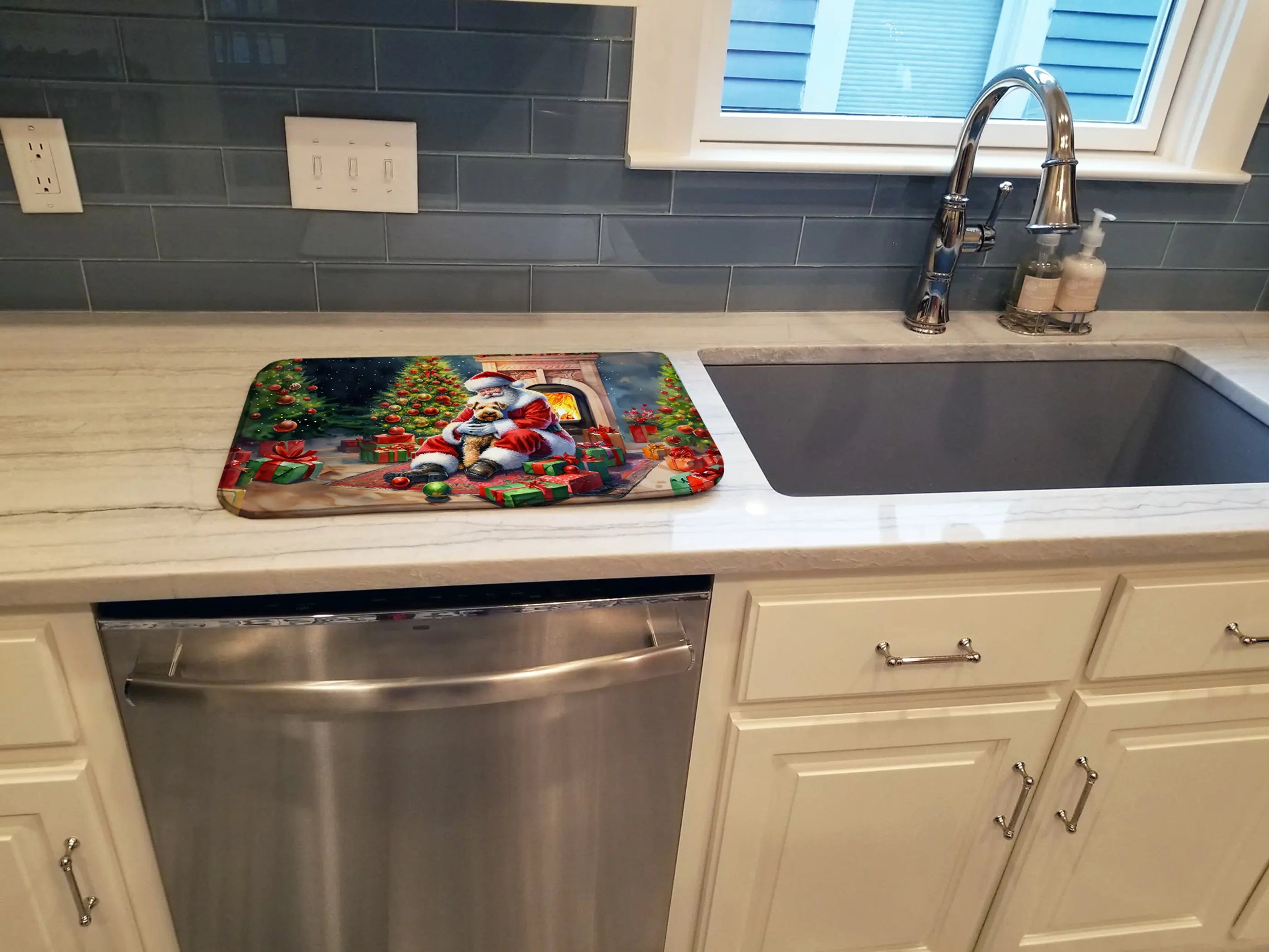 Lakeland Terrier and Santa Claus Dish Drying Mat Caroline's Treasures