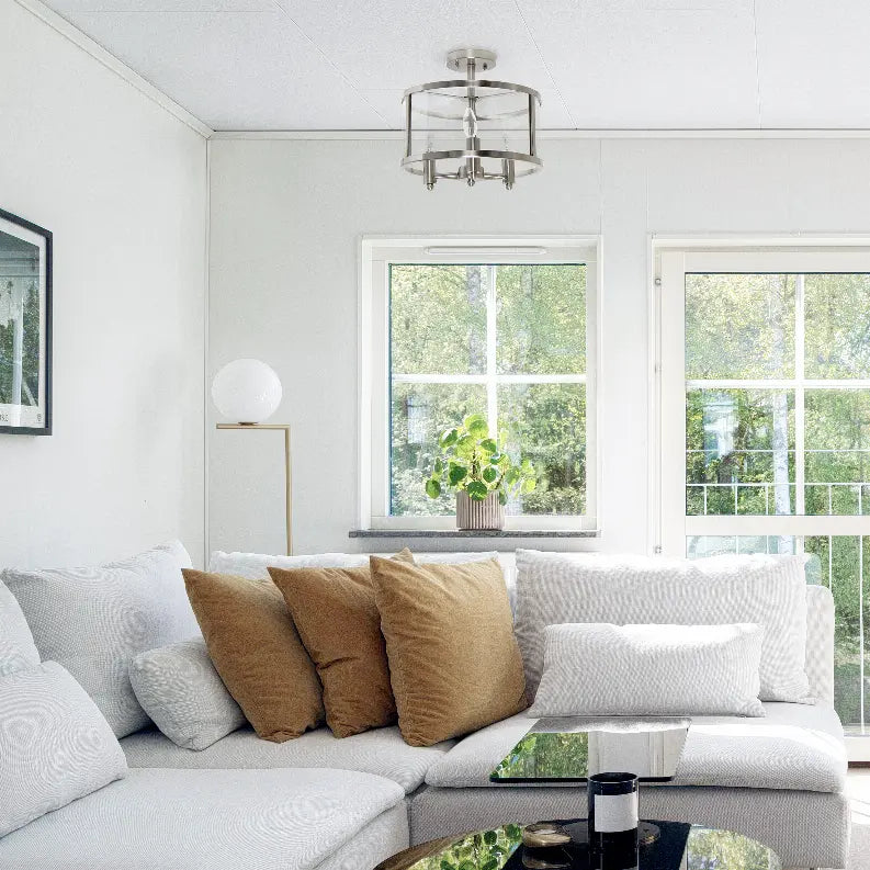 Lalia Home 3-Light 13" Industrial Farmhouse Glass and Metallic Accented Semi-flushmount All The Rages, Inc.