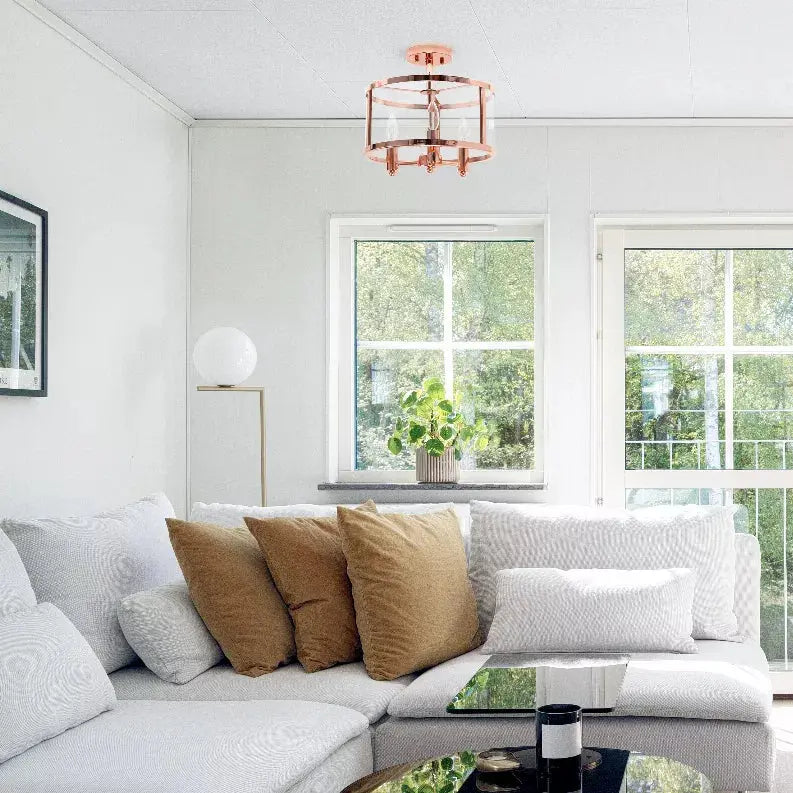 Lalia Home 3-Light 13" Industrial Farmhouse Glass and Metallic Accented Semi-flushmount All The Rages, Inc.