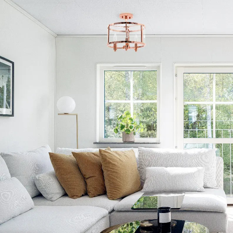 Lalia Home 3-Light 13" Industrial Farmhouse Glass and Metallic Accented Semi-flushmount All The Rages, Inc.
