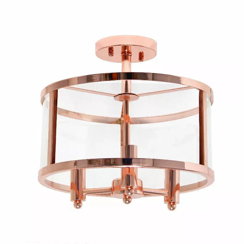 Lalia Home 3-Light 13" Industrial Farmhouse Glass and Metallic Accented Semi-flushmount All The Rages, Inc.