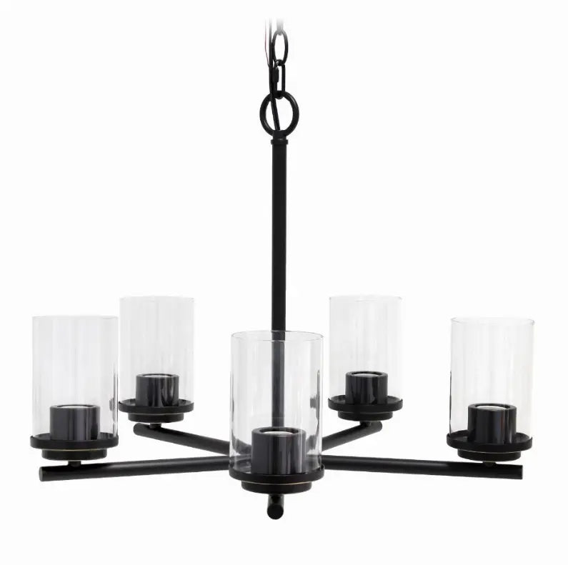 Lalia Home 5-Light 20.5" Classic Contemporary Clear Glass and Metal Hanging Pendant Chandelier All The Rages, Inc.