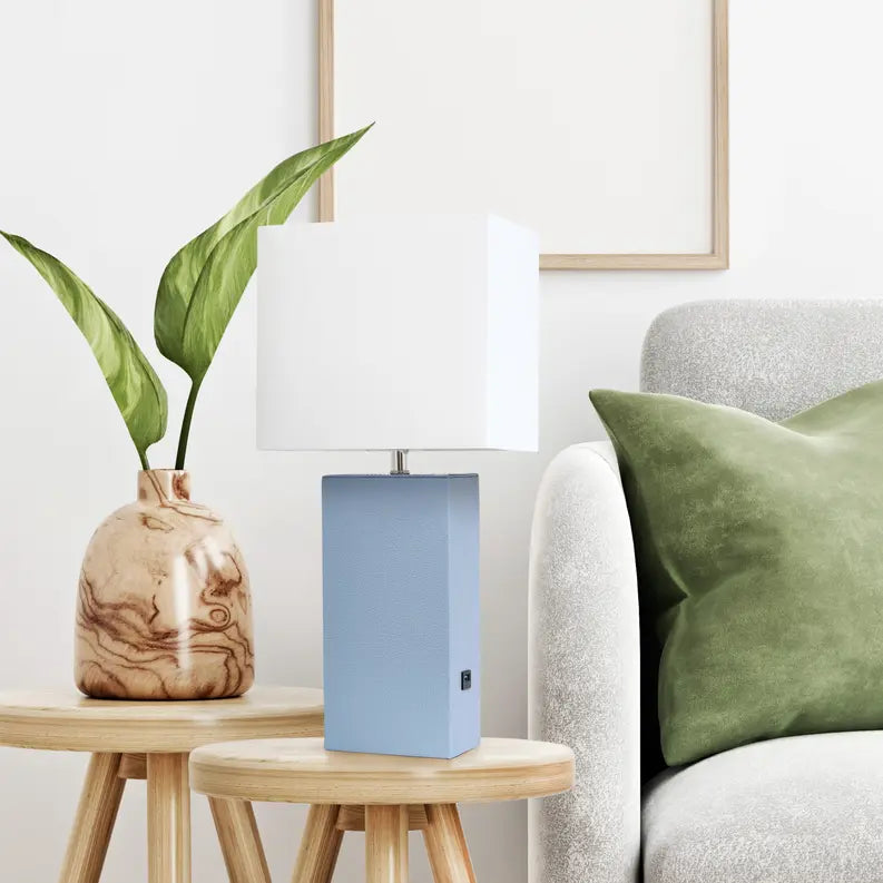 Lalia Home Lexington Leather Base Modern Home Decor Bedside Table Lamp with USB Charging Port All The Rages, Inc.