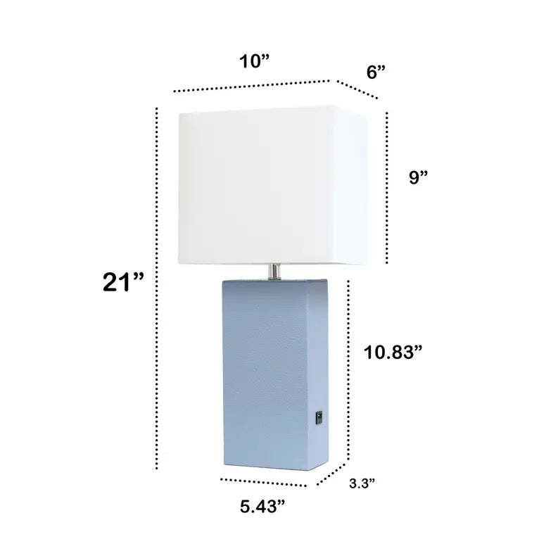 Lalia Home Lexington Leather Base Modern Home Decor Bedside Table Lamp with USB Charging Port All The Rages, Inc.