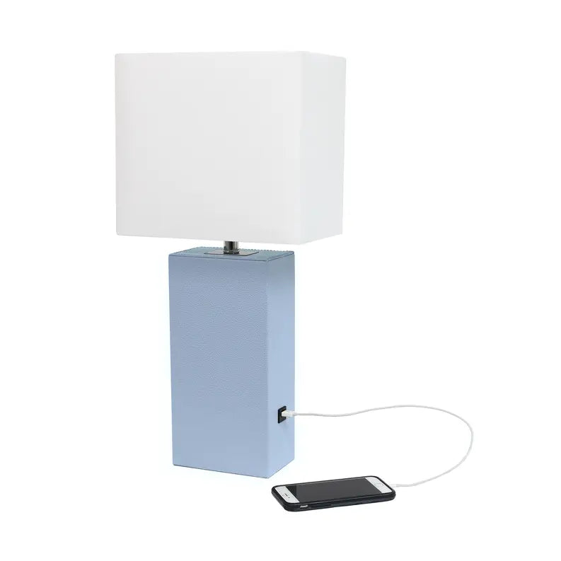 Lalia Home Lexington Leather Base Modern Home Decor Bedside Table Lamp with USB Charging Port All The Rages, Inc.