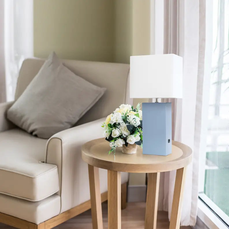 Lalia Home Lexington Leather Base Modern Home Decor Bedside Table Lamp with USB Charging Port All The Rages, Inc.