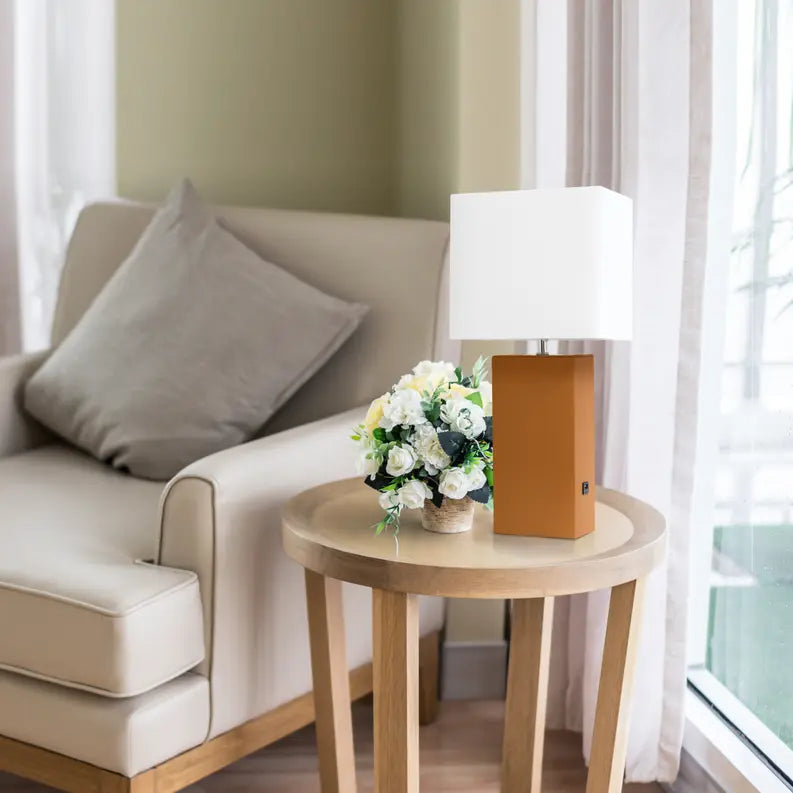 Lalia Home Lexington Leather Base Modern Home Decor Bedside Table Lamp with USB Charging Port All The Rages, Inc.