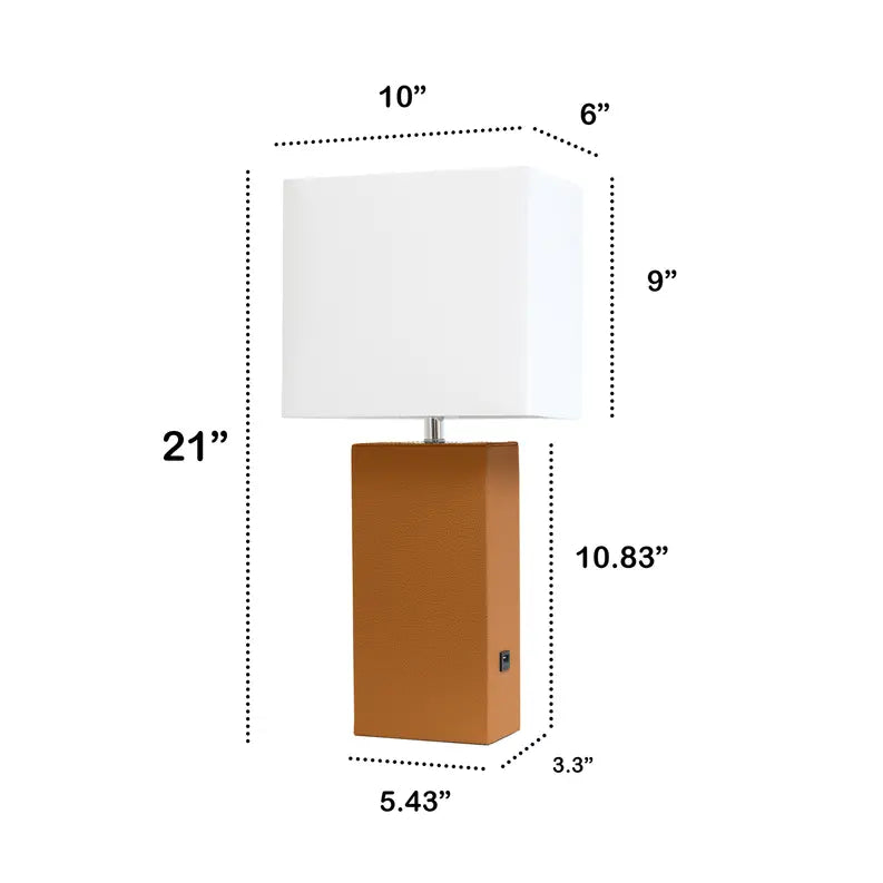 Lalia Home Lexington Leather Base Modern Home Decor Bedside Table Lamp with USB Charging Port All The Rages, Inc.
