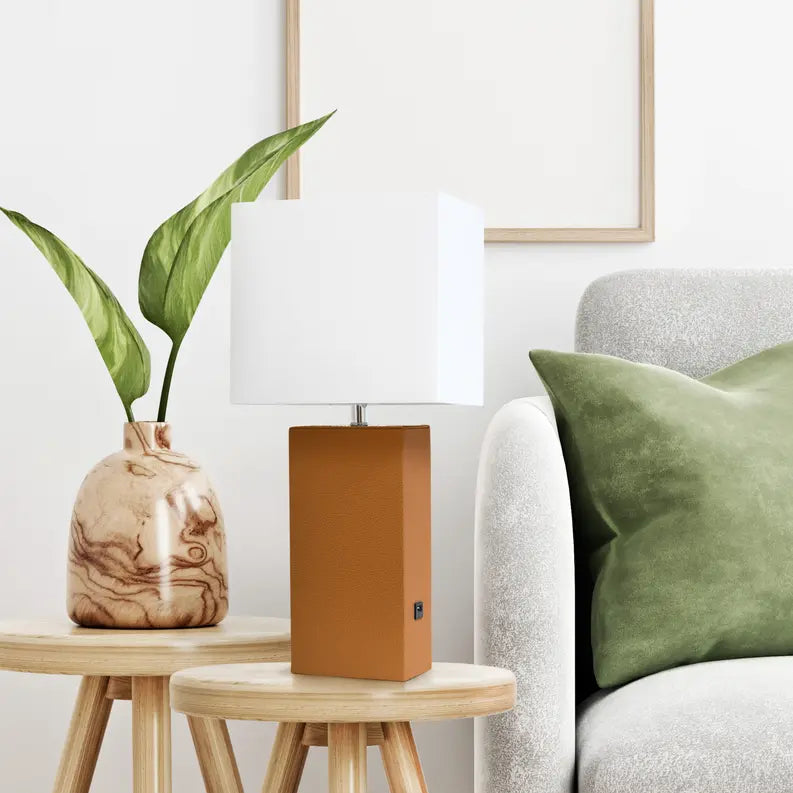 Lalia Home Lexington Leather Base Modern Home Decor Bedside Table Lamp with USB Charging Port All The Rages, Inc.