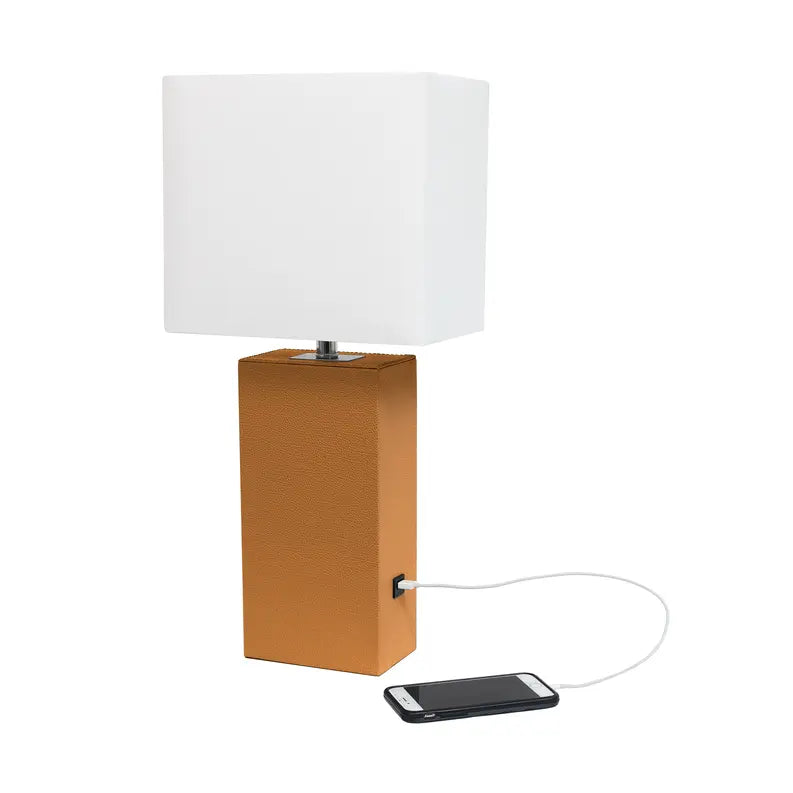 Lalia Home Lexington Leather Base Modern Home Decor Bedside Table Lamp with USB Charging Port All The Rages, Inc.