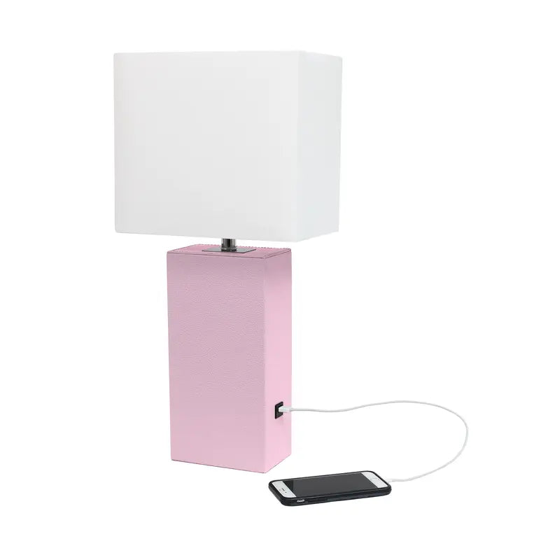 Lalia Home Lexington Leather Base Modern Home Decor Bedside Table Lamp with USB Charging Port All The Rages, Inc.