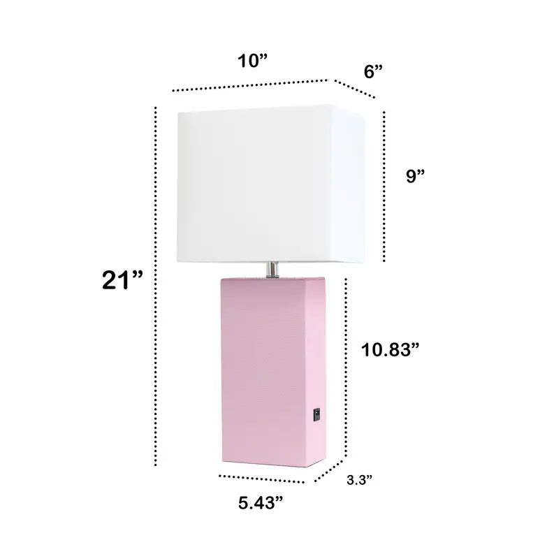 Lalia Home Lexington Leather Base Modern Home Decor Bedside Table Lamp with USB Charging Port All The Rages, Inc.