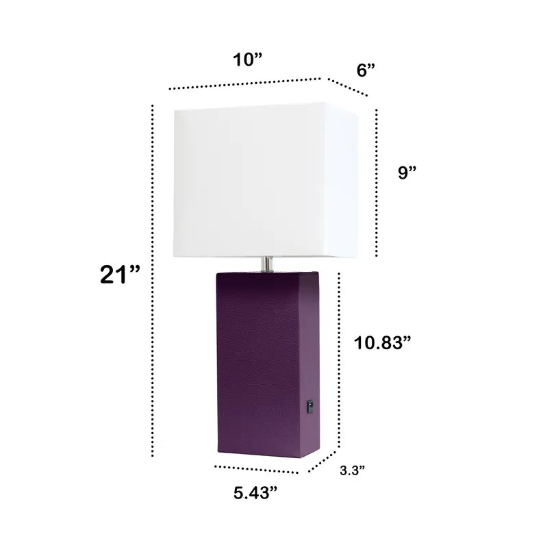 Lalia Home Lexington Leather Base Modern Home Decor Bedside Table Lamp with USB Charging Port All The Rages, Inc.