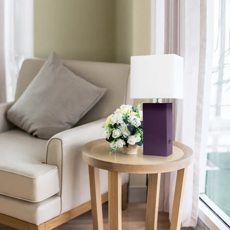 Lalia Home Lexington Leather Base Modern Home Decor Bedside Table Lamp with USB Charging Port All The Rages, Inc.