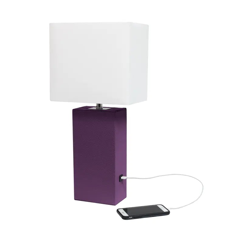 Lalia Home Lexington Leather Base Modern Home Decor Bedside Table Lamp with USB Charging Port All The Rages, Inc.