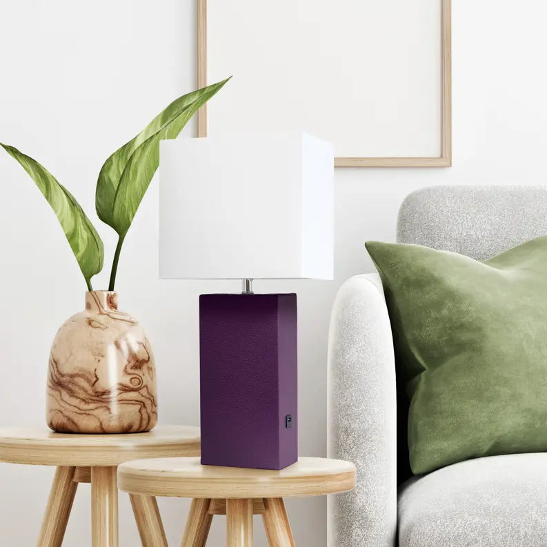 Lalia Home Lexington Leather Base Modern Home Decor Bedside Table Lamp with USB Charging Port All The Rages, Inc.