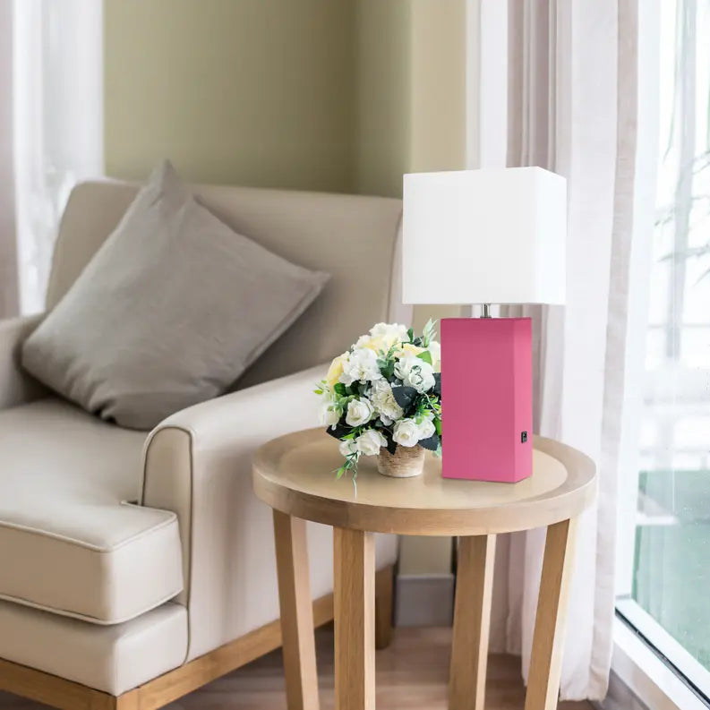 Lalia Home Lexington Leather Base Modern Home Decor Bedside Table Lamp with USB Charging Port All The Rages, Inc.