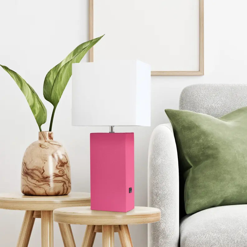 Lalia Home Lexington Leather Base Modern Home Decor Bedside Table Lamp with USB Charging Port All The Rages, Inc.