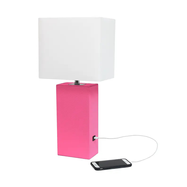 Lalia Home Lexington Leather Base Modern Home Decor Bedside Table Lamp with USB Charging Port All The Rages, Inc.