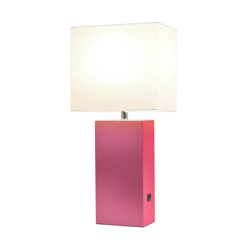 Lalia Home Lexington Leather Base Modern Home Decor Bedside Table Lamp with USB Charging Port All The Rages, Inc.