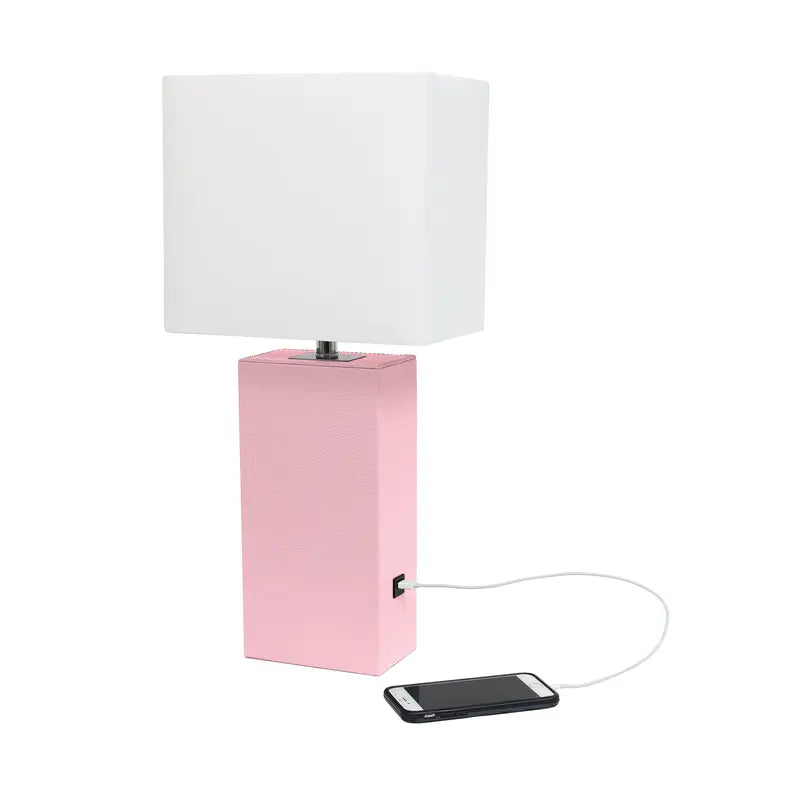 Lalia Home Lexington Leather Base Modern Home Decor Bedside Table Lamp with USB Charging Port All The Rages, Inc.