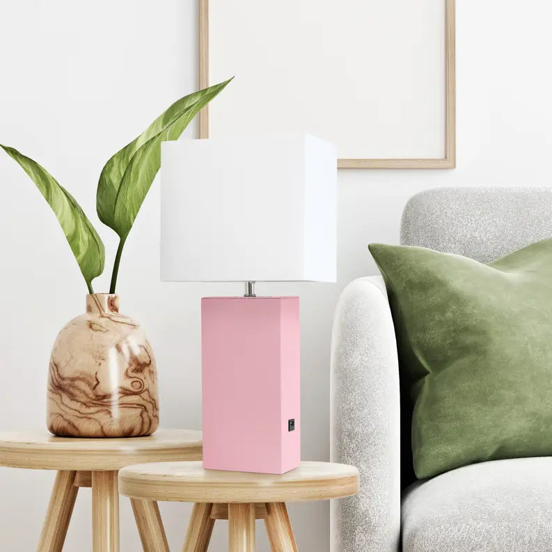 Lalia Home Lexington Leather Base Modern Home Decor Bedside Table Lamp with USB Charging Port All The Rages, Inc.