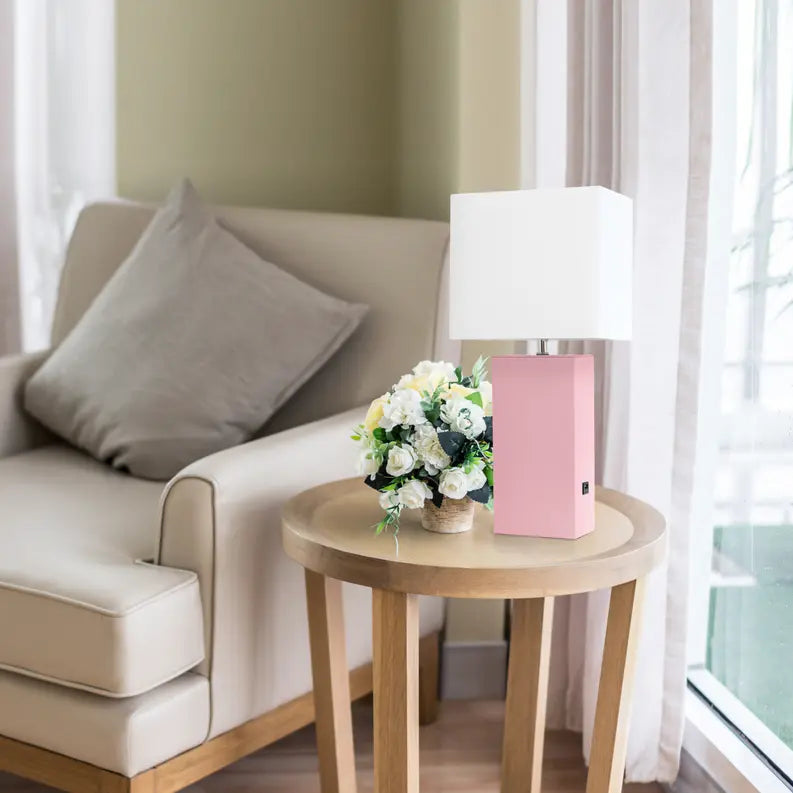 Lalia Home Lexington Leather Base Modern Home Decor Bedside Table Lamp with USB Charging Port All The Rages, Inc.