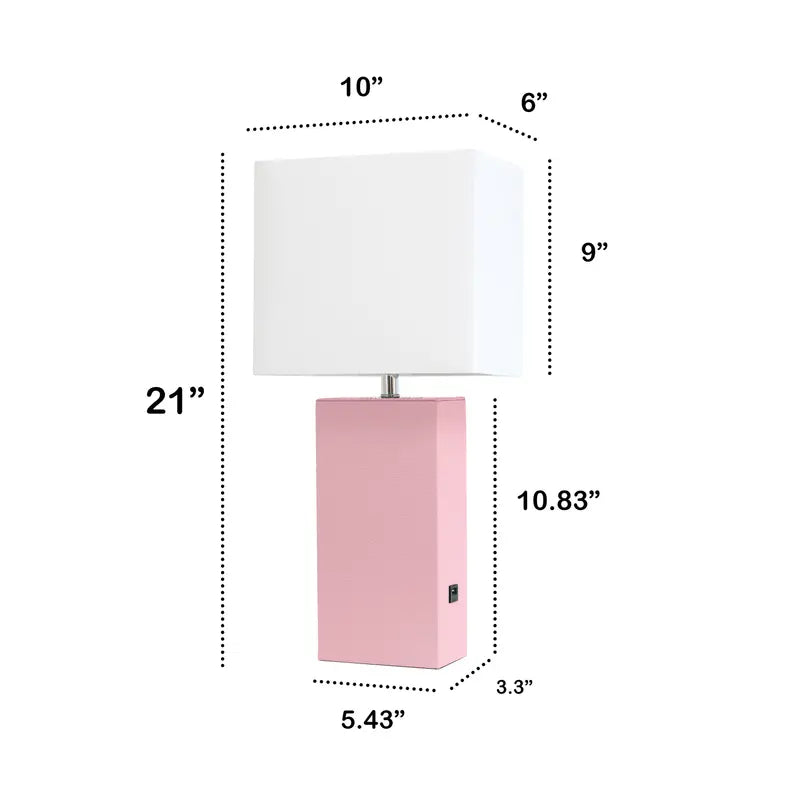 Lalia Home Lexington Leather Base Modern Home Decor Bedside Table Lamp with USB Charging Port All The Rages, Inc.