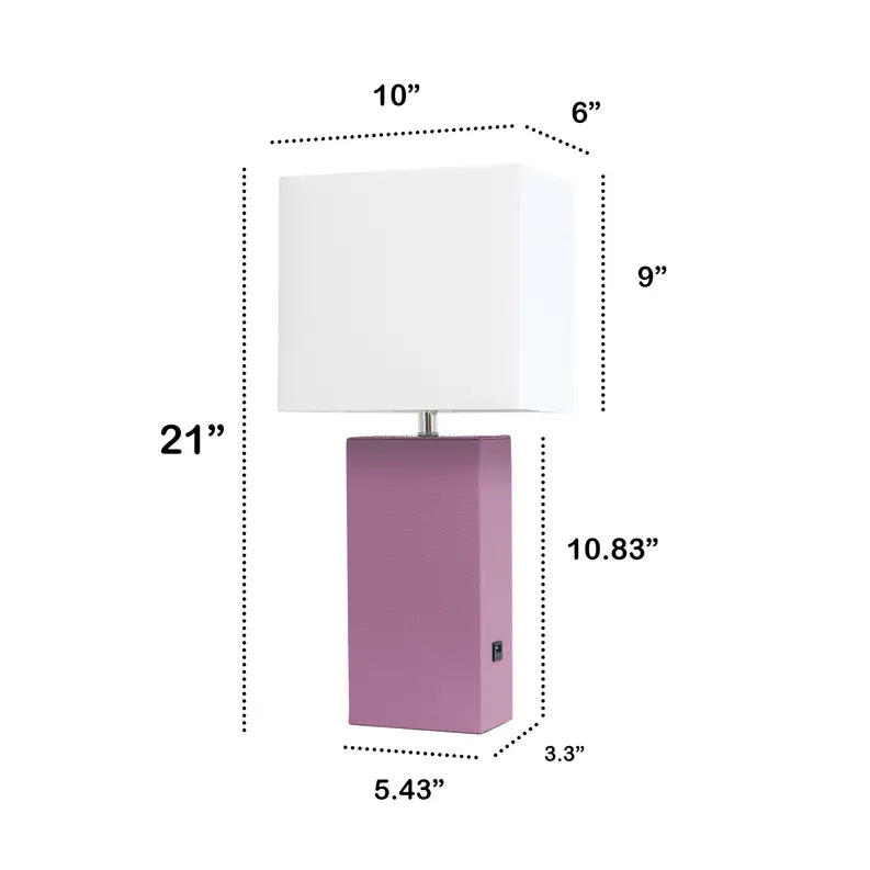 Lalia Home Lexington Leather Base Modern Home Decor Bedside Table Lamp with USB Charging Port All The Rages, Inc.