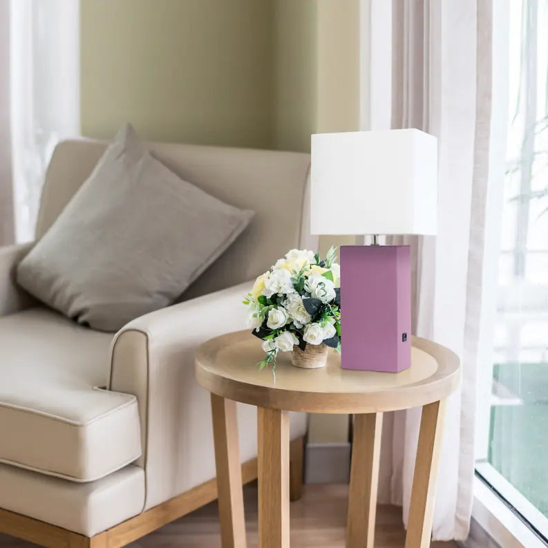 Lalia Home Lexington Leather Base Modern Home Decor Bedside Table Lamp with USB Charging Port All The Rages, Inc.