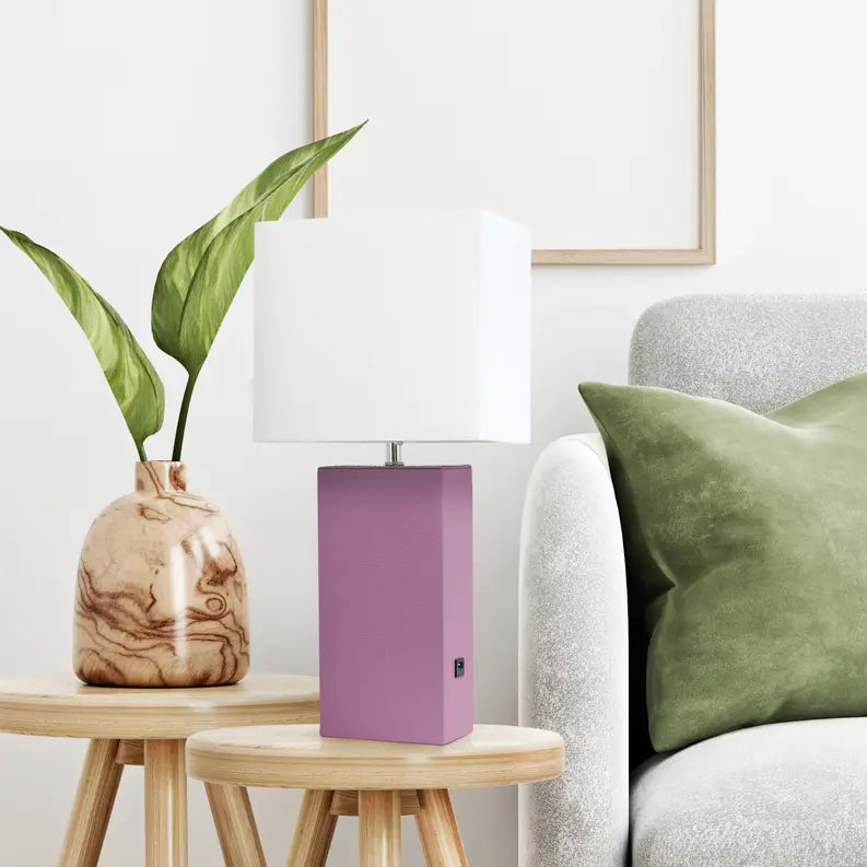 Lalia Home Lexington Leather Base Modern Home Decor Bedside Table Lamp with USB Charging Port All The Rages, Inc.