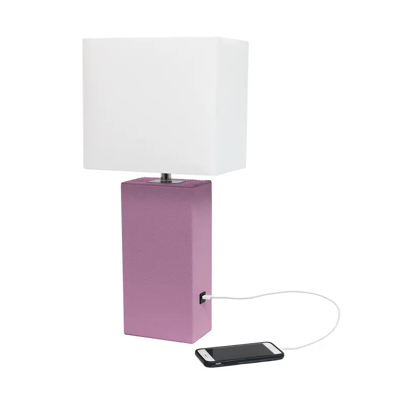 Lalia Home Lexington Leather Base Modern Home Decor Bedside Table Lamp with USB Charging Port All The Rages, Inc.