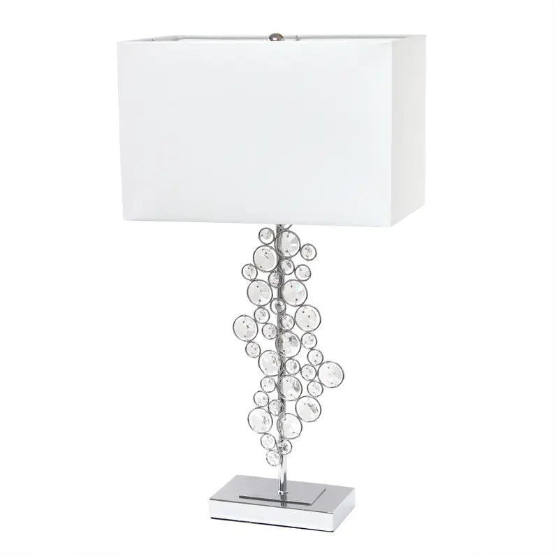 Lalia Home Lumiluxxe Tall Contemporary Crystal Glitz and Chrome Glam Table Lamp with White Fabric Rectangular Shade All The Rages, Inc.