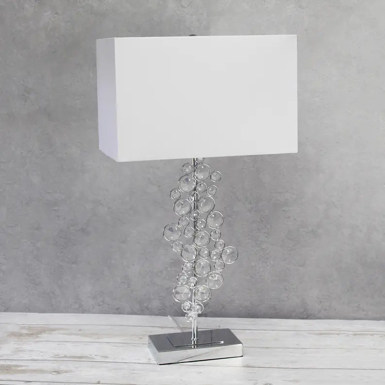 Lalia Home Lumiluxxe Tall Contemporary Crystal Glitz and Chrome Glam Table Lamp with White Fabric Rectangular Shade All The Rages, Inc.