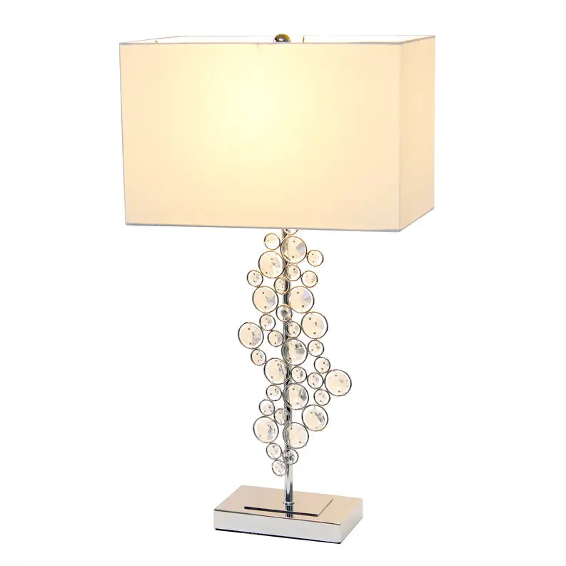 Lalia Home Lumiluxxe Tall Contemporary Crystal Glitz and Chrome Glam Table Lamp with White Fabric Rectangular Shade All The Rages, Inc.