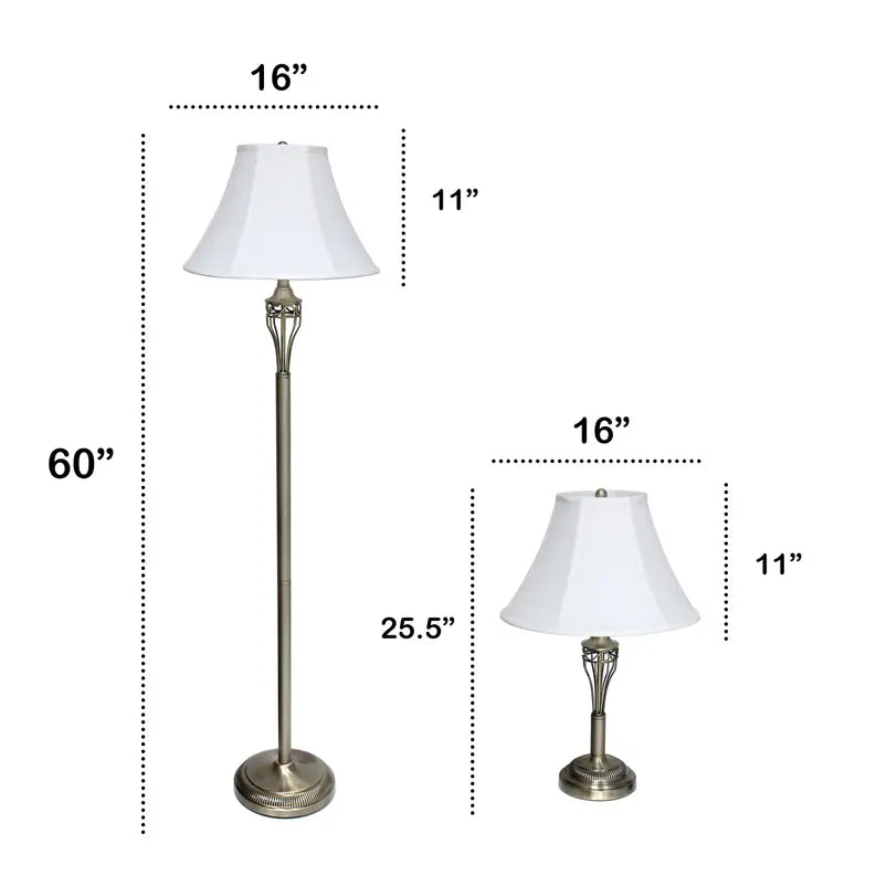 Lalia Home Perennial Roma Classic 3 Piece Metal Lamp Set (2 Table Lamps, 1 Floor Lamp) All The Rages, Inc.