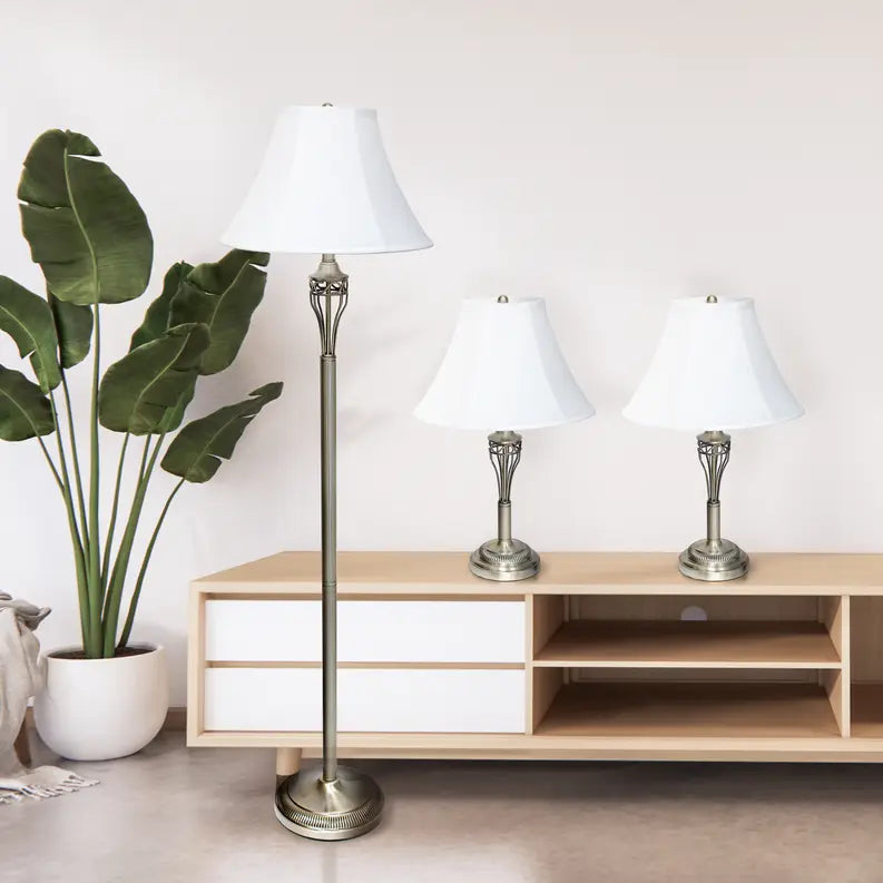 Lalia Home Perennial Roma Classic 3 Piece Metal Lamp Set (2 Table Lamps, 1 Floor Lamp) All The Rages, Inc.