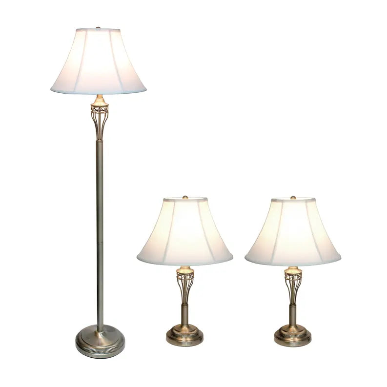 Lalia Home Perennial Roma Classic 3 Piece Metal Lamp Set (2 Table Lamps, 1 Floor Lamp) All The Rages, Inc.