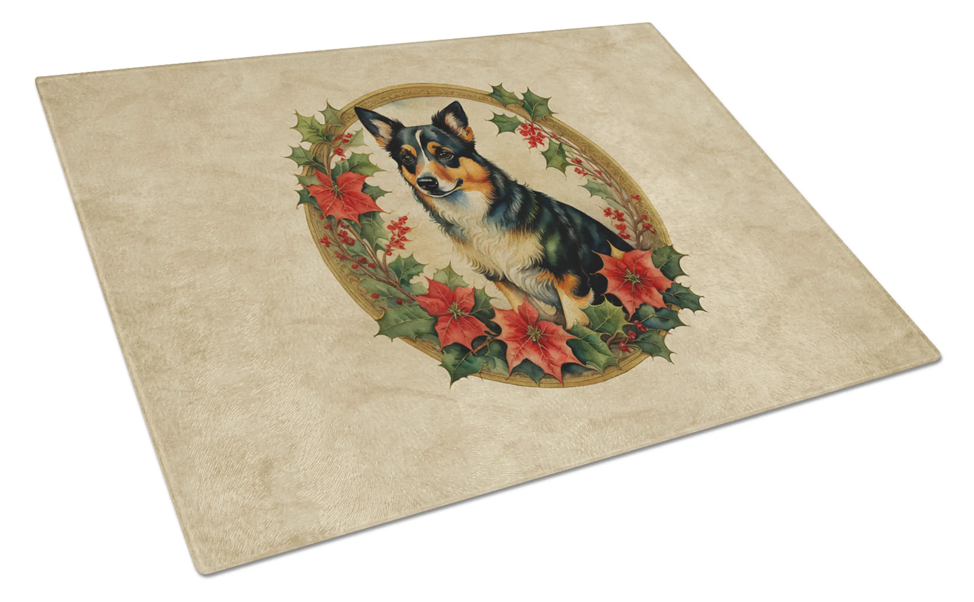 Lancashire Heeler Christmas Flowers Glass Cutting Board Caroline's Treasures